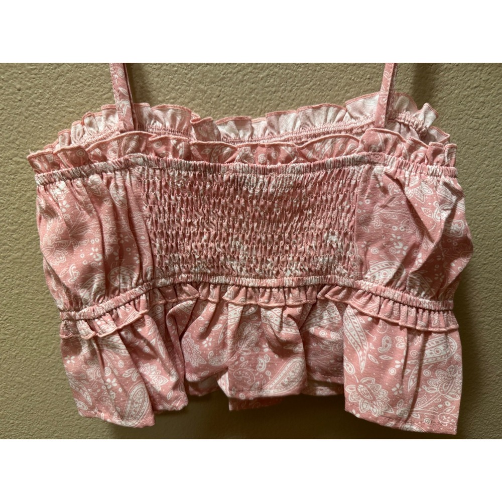 Lilou Pink Paisley Smocked Crop Top Ruffle Cami Adjustable Straps Small - Picture 4 of 5